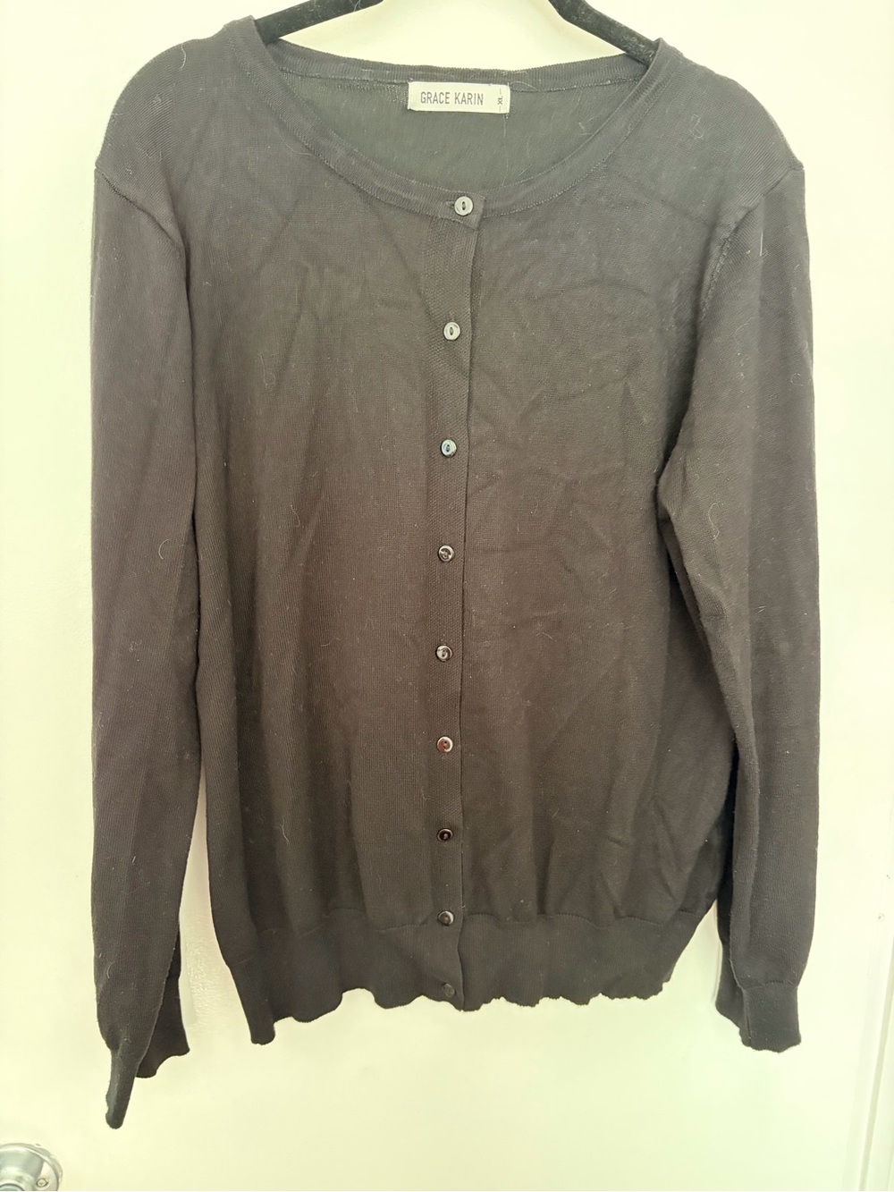 Grace Karin Black Button Front Cardigan Sweater Women’s XL Long Sleeve Classic